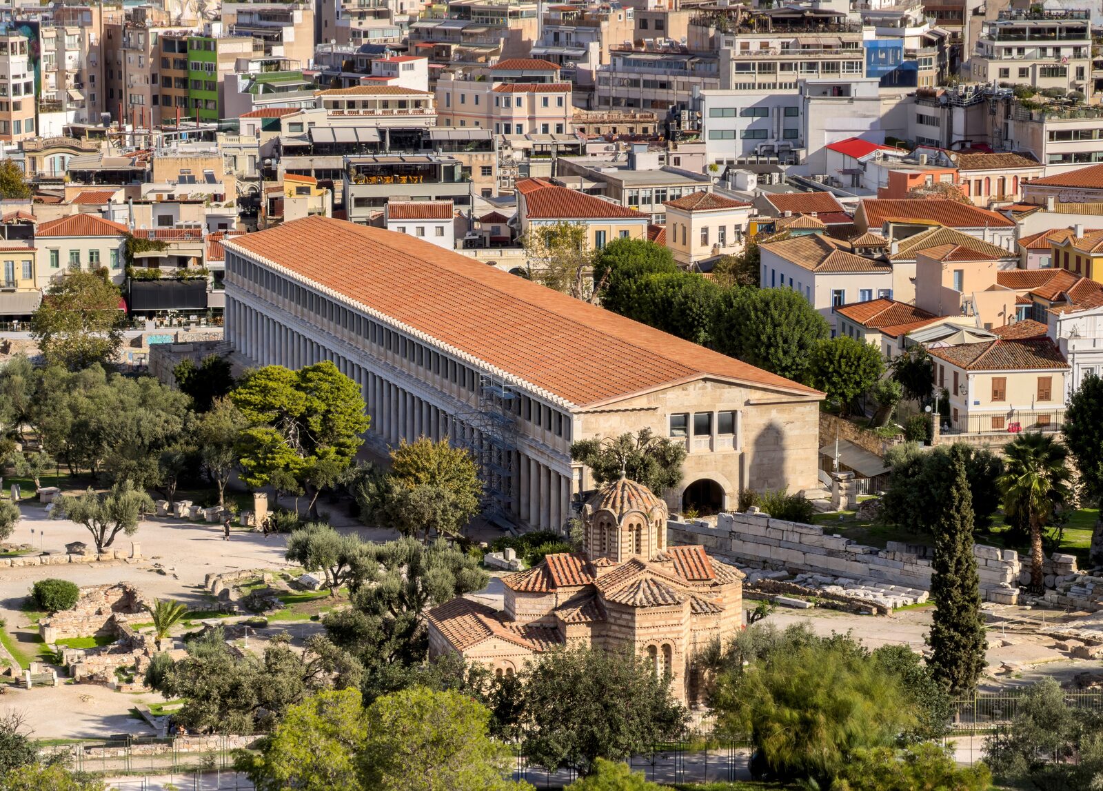 The Temple of Hephaestus in the Ancient Agora of Athens with the Acropolis behind