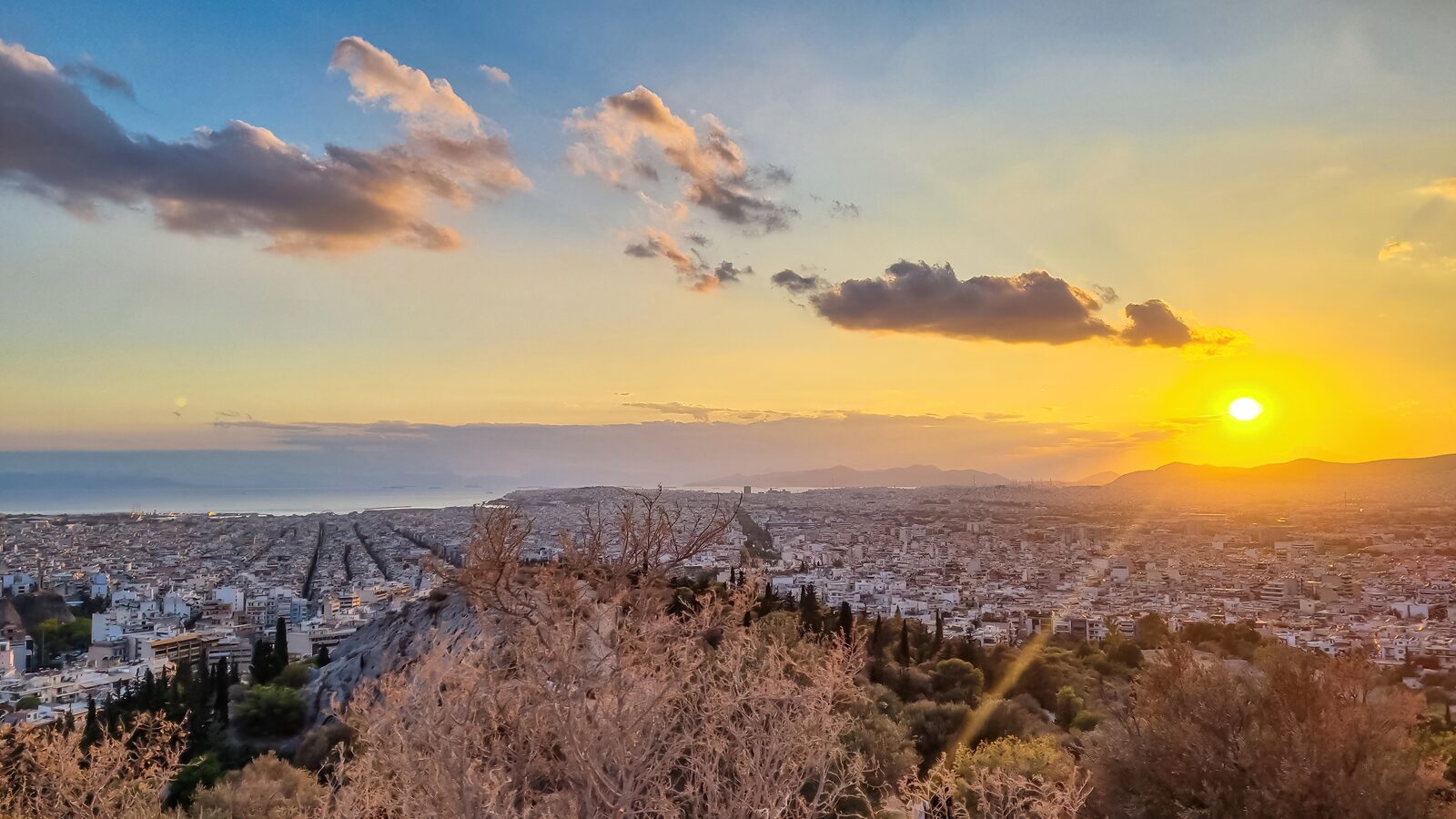 Sunset view over Athens and the Acropolis from Lycabettus Hill