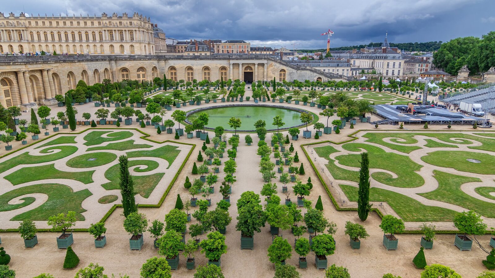 The Palace of Versailles and its formal gardens near Paris
