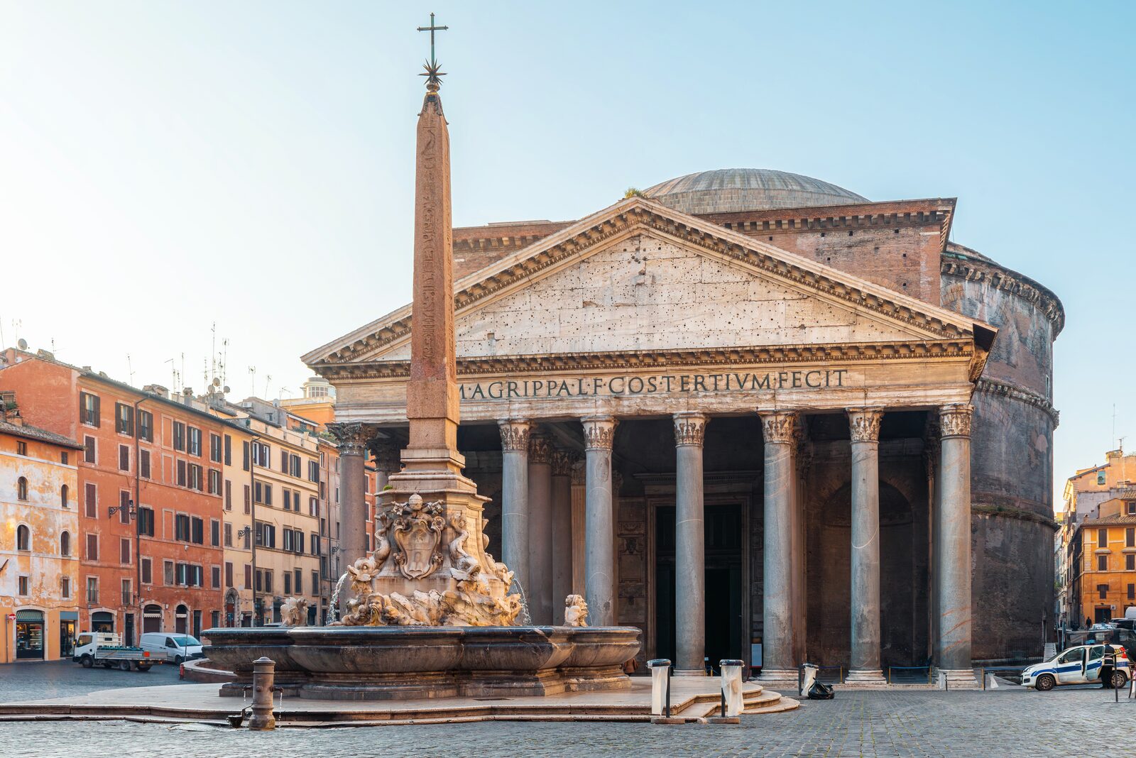 The columned portico of the ancient Pantheon in Rome