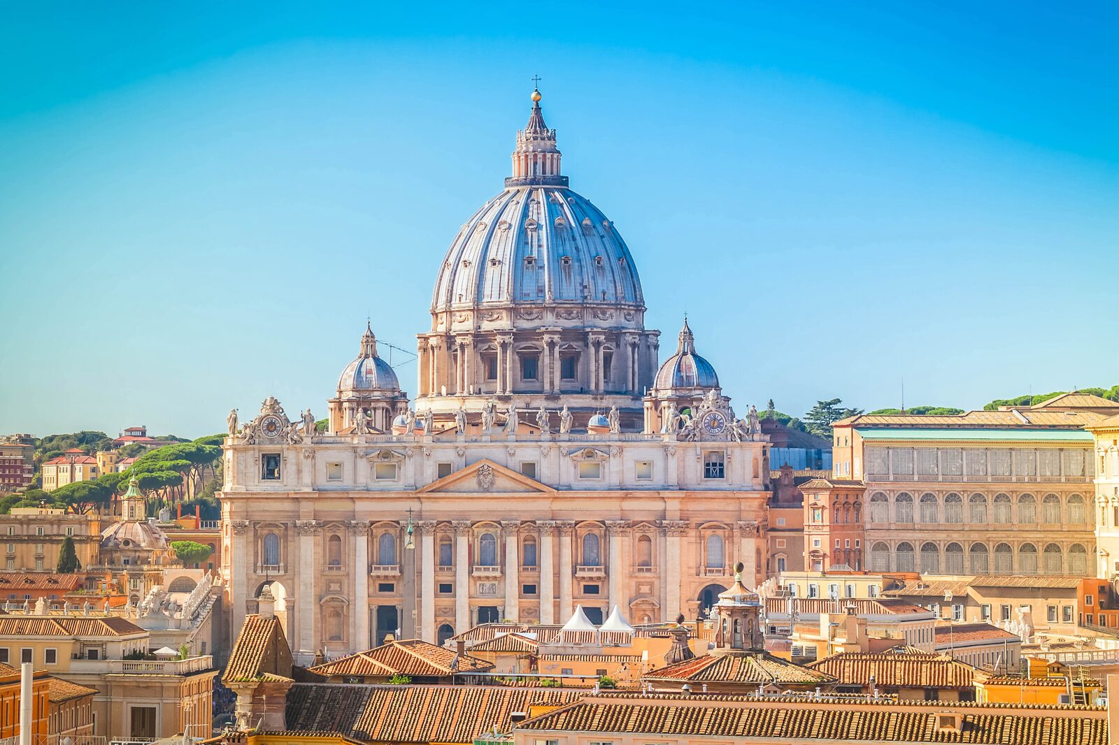 St. Peter's Basilica and the colonnade of St. Peter's Square in Vatican City
