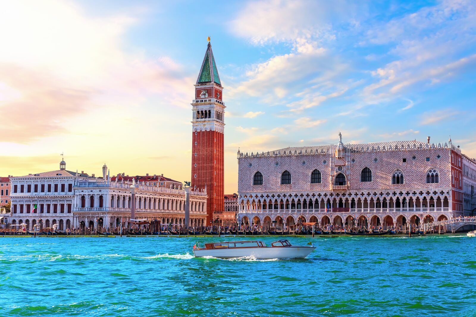 The Bridge of Sighs over a canal beside the Doge's Palace in Venice