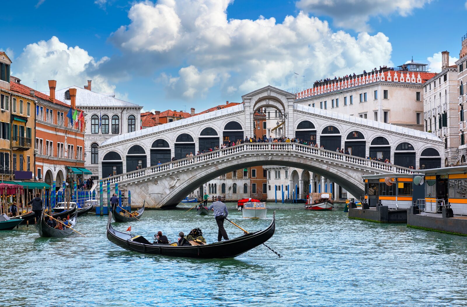 The arched Rialto Bridge over the Grand Canal in Venice